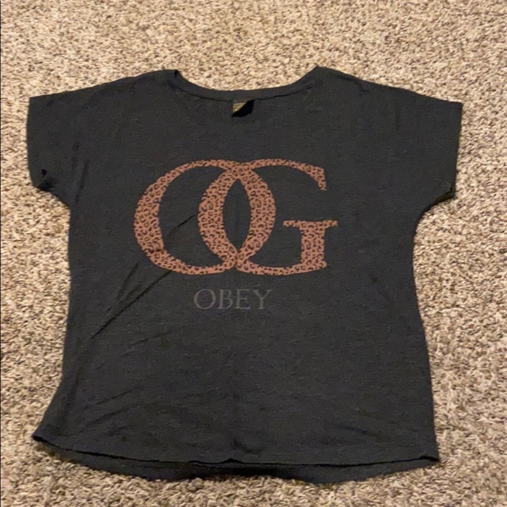 Obey T-shirt charcoal and cheetah
